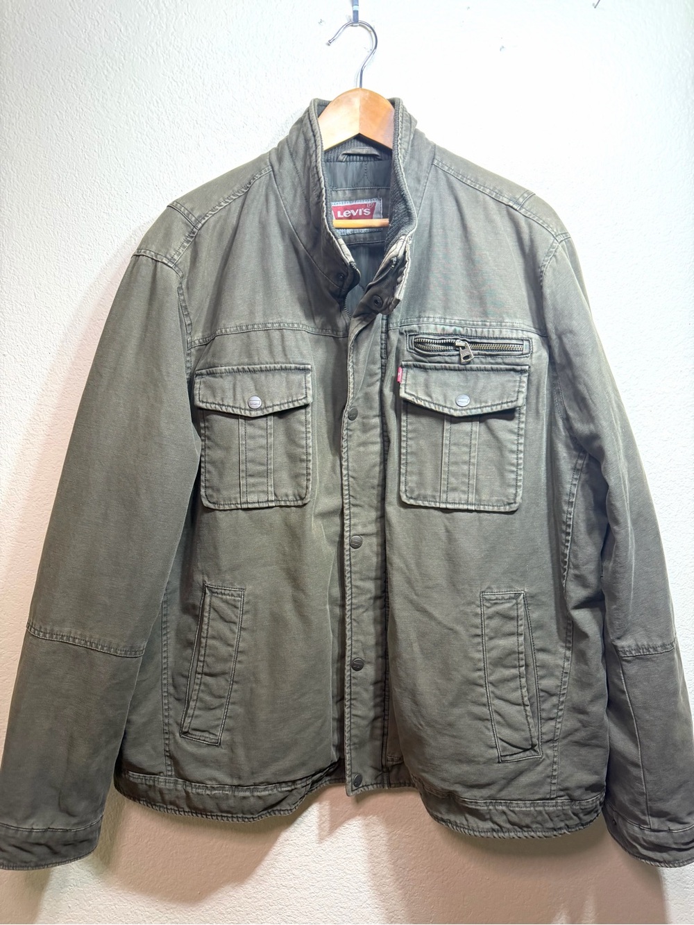 Levis Mens Olive Green Quilted Lined Field Jacket XXL Chore Utility Military